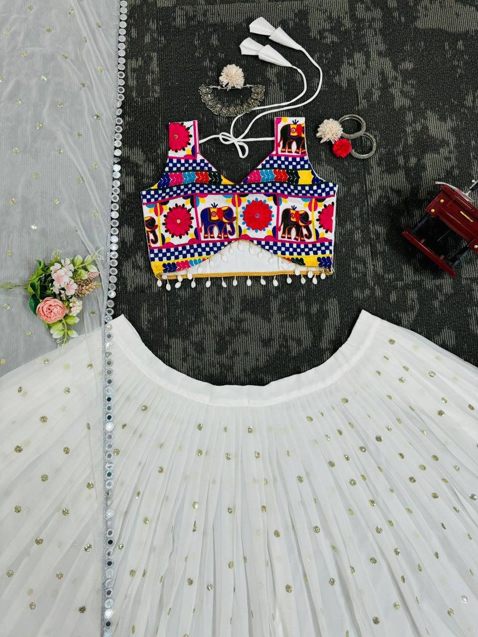 Latest Georgette Chine Stitch Kodi Work Lehenga Choli