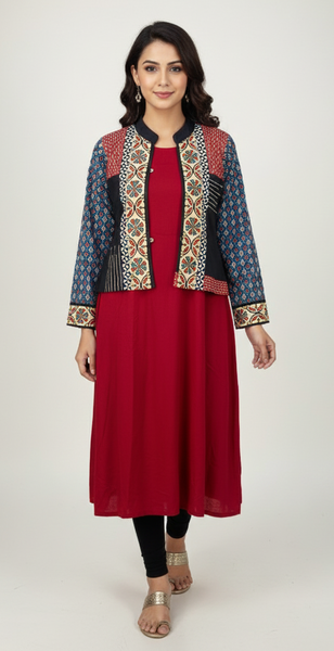 Maroon Rayon Kurti with Koti