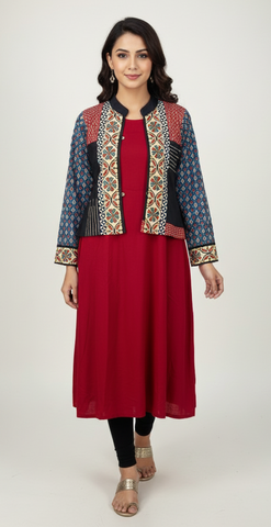 Maroon Rayon Kurti with Koti