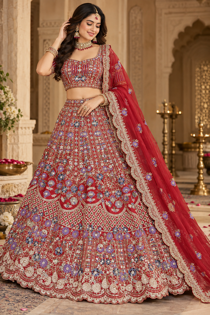 Heavy Embroidered Lehenga Choli with Coding Sequins Cut Work, Cancan & Canvas Patta | Designer Bridal Lehenga