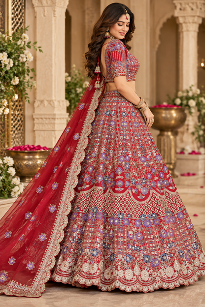 Heavy Embroidered Lehenga Choli with Coding Sequins Cut Work, Cancan & Canvas Patta | Designer Bridal Lehenga