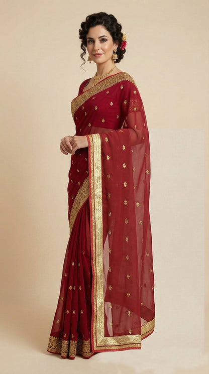 Red Georgette Saree with Blouse