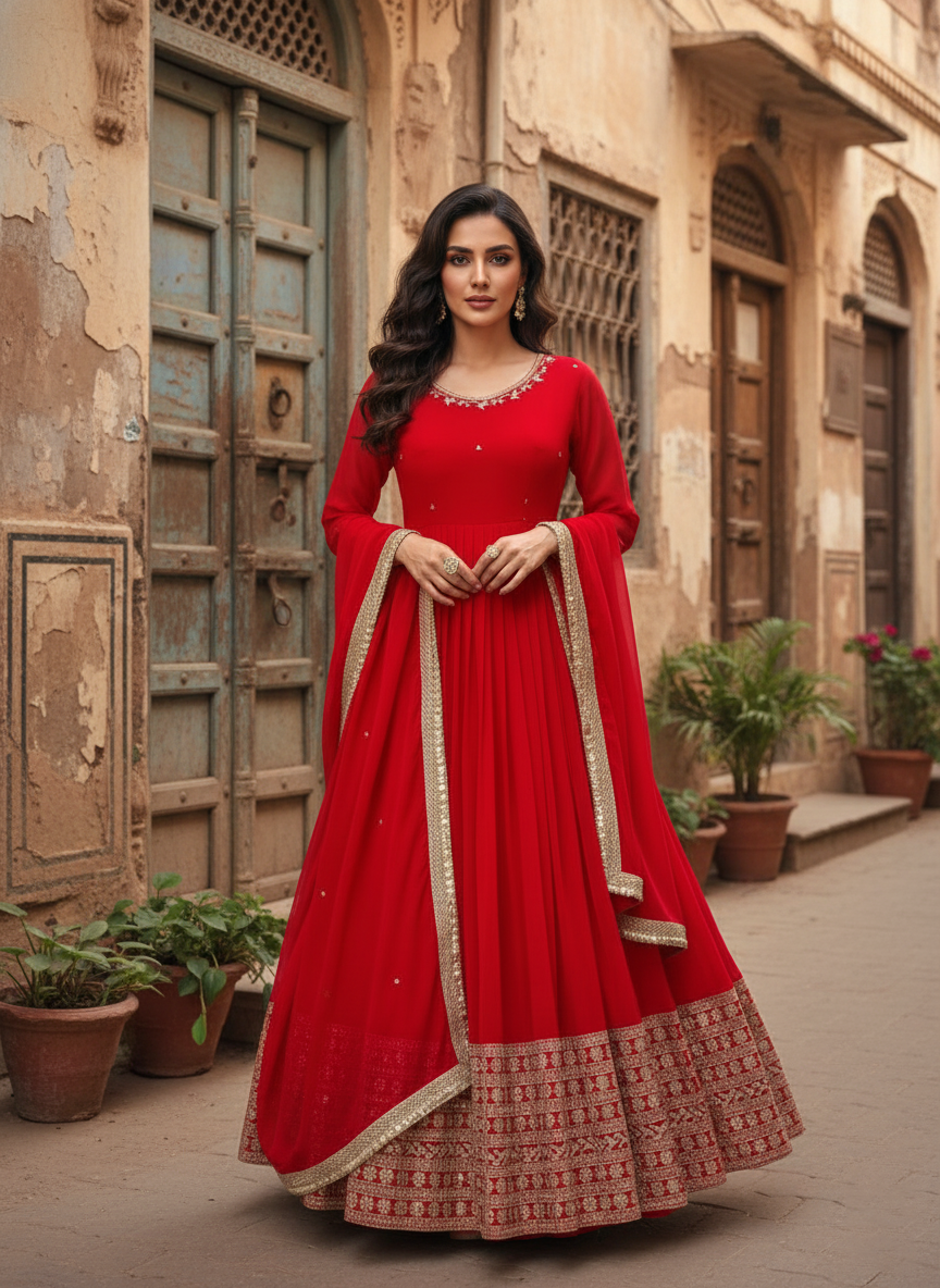 Designer Georgette Anarkali Suit with Pant & Dupatta | Wedding & Festive Collection
