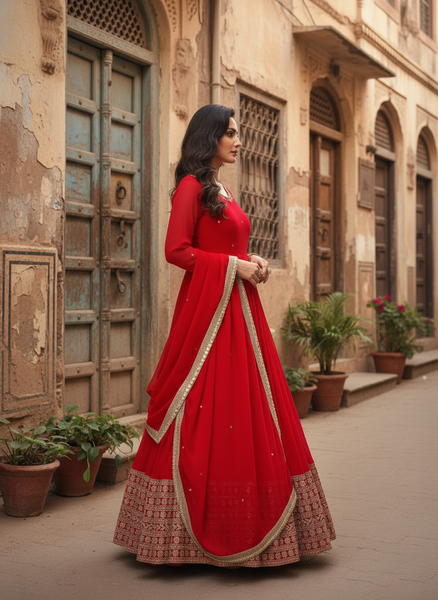 Designer Georgette Anarkali Suit with Pant & Dupatta | Wedding & Festive Collection