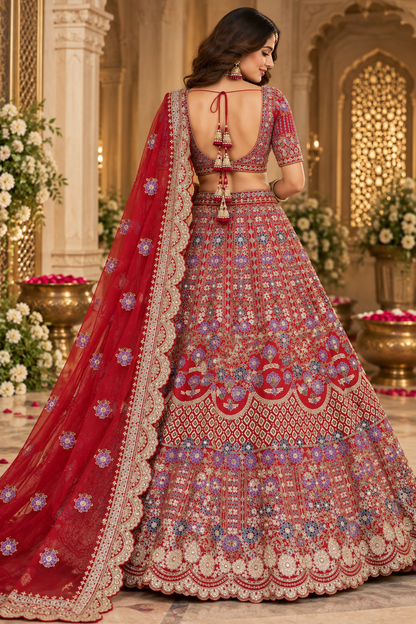 Heavy Embroidered Lehenga Choli with Coding Sequins Cut Work, Cancan & Canvas Patta | Designer Bridal Lehenga