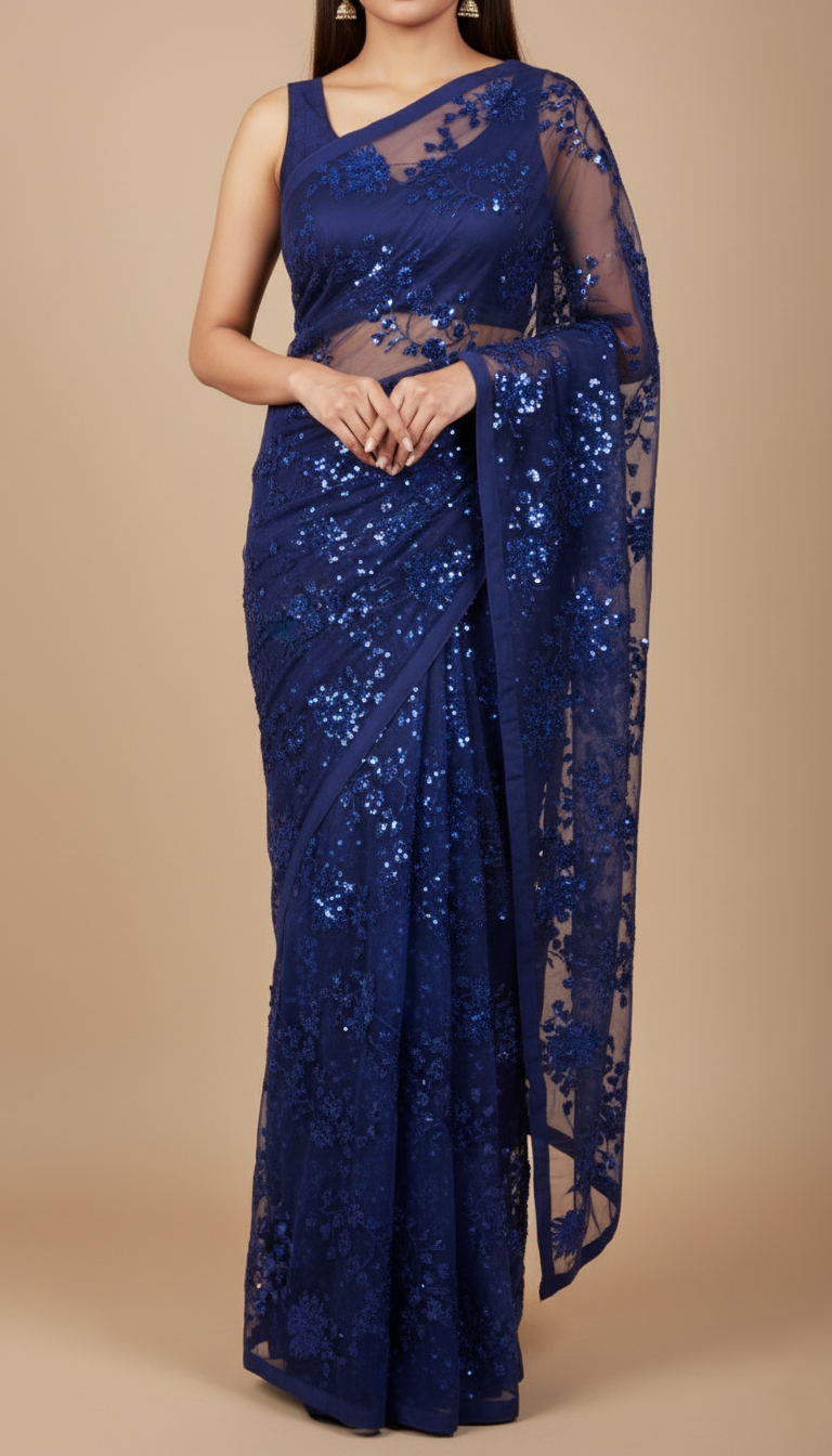 Royal Blue Georgette Saree For Women