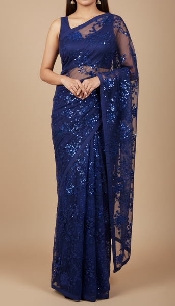 Royal Blue Georgette Saree For Women