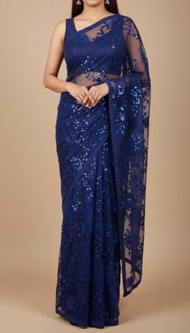 Royal Blue Georgette Saree For Women