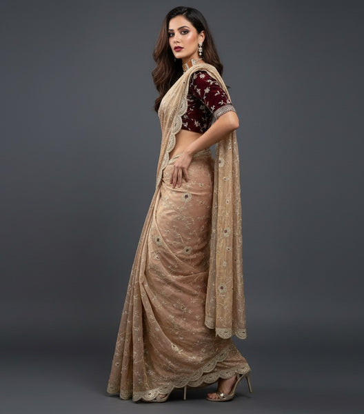 Exquisite Heavy Fendy Silk Saree with Intricate Thread & Sequence Work