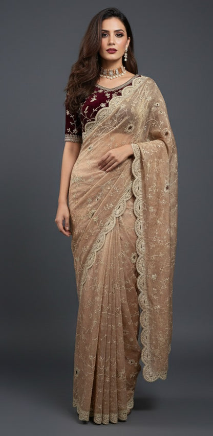 Exquisite Heavy Fendy Silk Saree with Intricate Thread & Sequence Work
