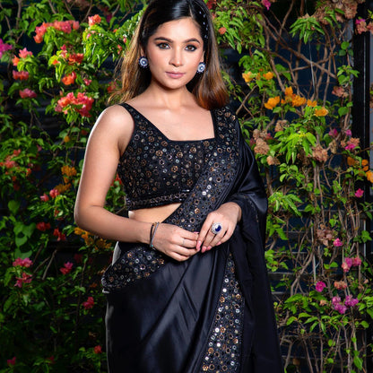 Black Rangoli Silk Fabric With Designer Sequence Work Saree