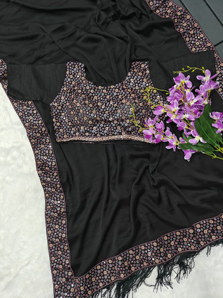 Black Rangoli Silk Fabric With Designer Sequence Work Saree
