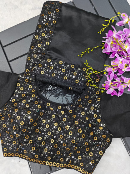 Black Rangoli Silk Fabric With Designer Sequence Work Saree