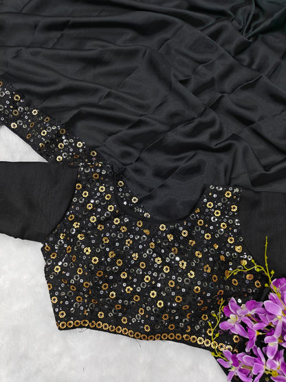 Black Rangoli Silk Fabric With Designer Sequence Work Saree