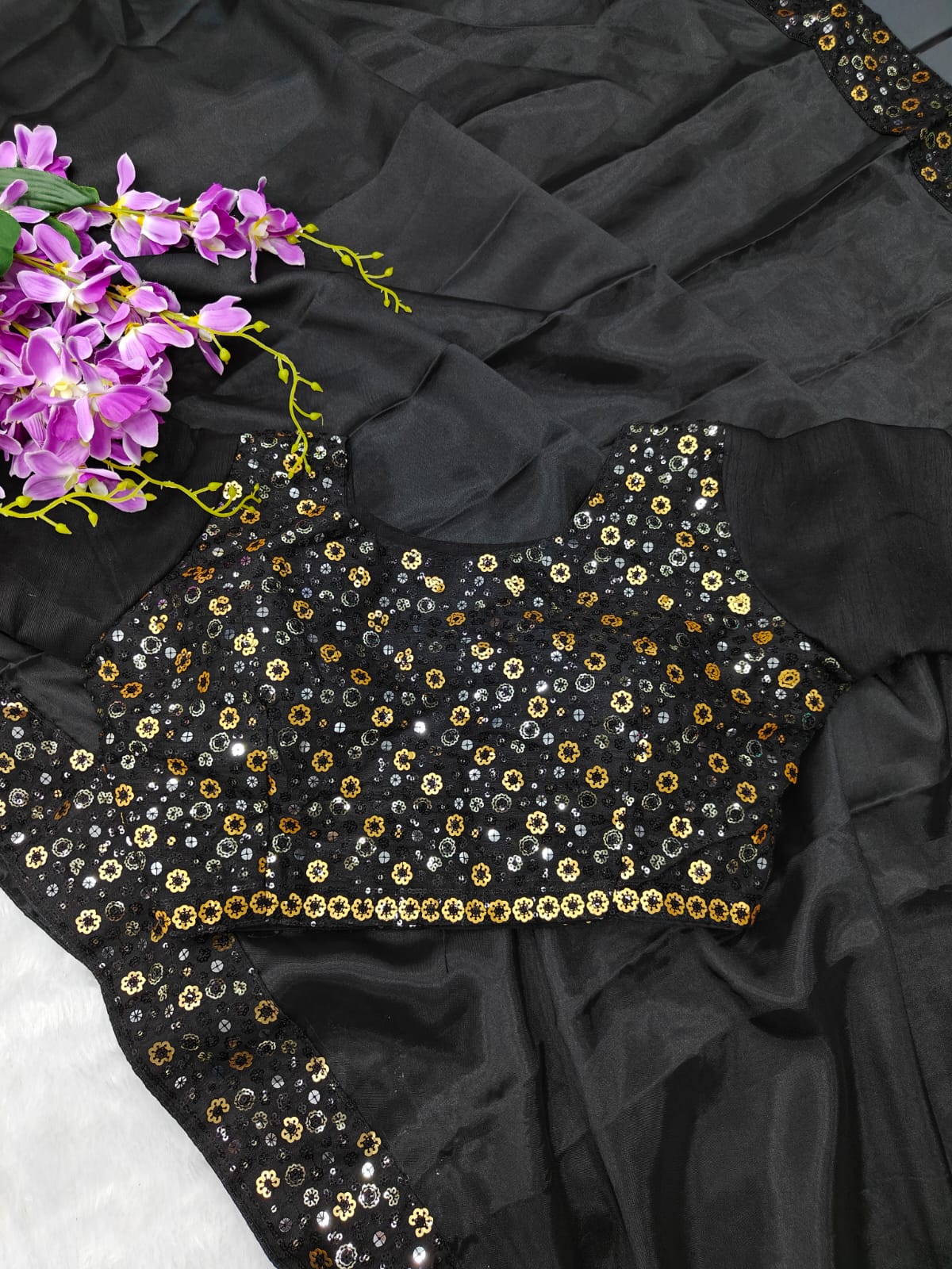 Black Rangoli Silk Fabric With Designer Sequence Work Saree