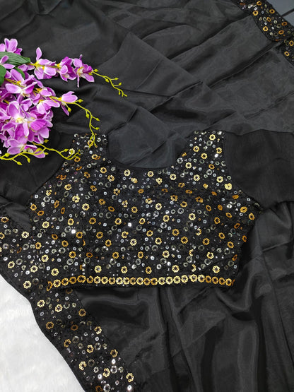 Black Rangoli Silk Fabric With Designer Sequence Work Saree