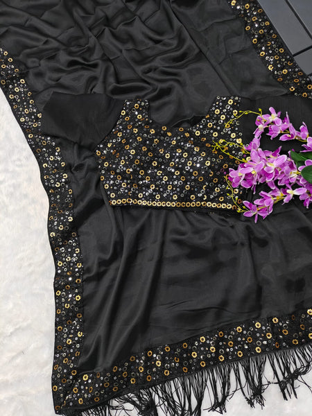 Black Rangoli Silk Fabric With Designer Sequence Work Saree