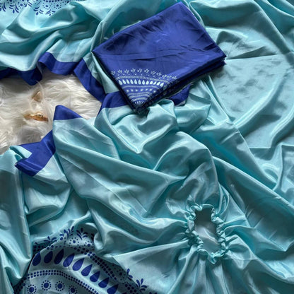 Ready to wear FreeHand Satin Silk Digital Printed Saree