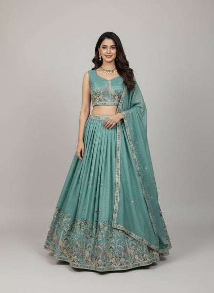 Premium Gold Crush Silk Lehenga Choli with Sequin & Thread Embroidery