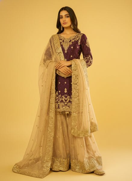 Silk Embroidered Sharara Set