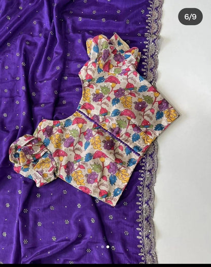 Soft Art Silk pallu sequence zari work saree with printed blouse