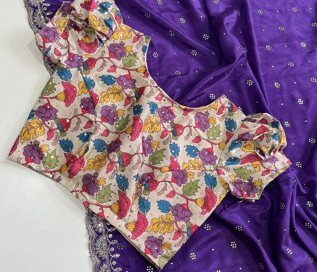 Soft Art Silk pallu sequence zari work saree with printed blouse