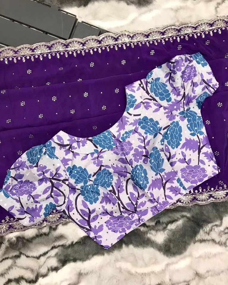 Soft Art Silk pallu sequence zari work saree with printed blouse