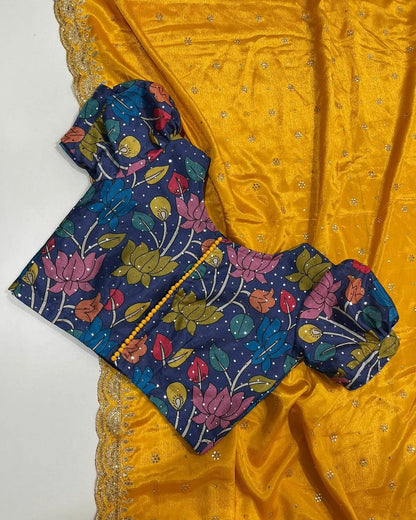 Soft Art Silk pallu sequence zari work saree with printed blouse