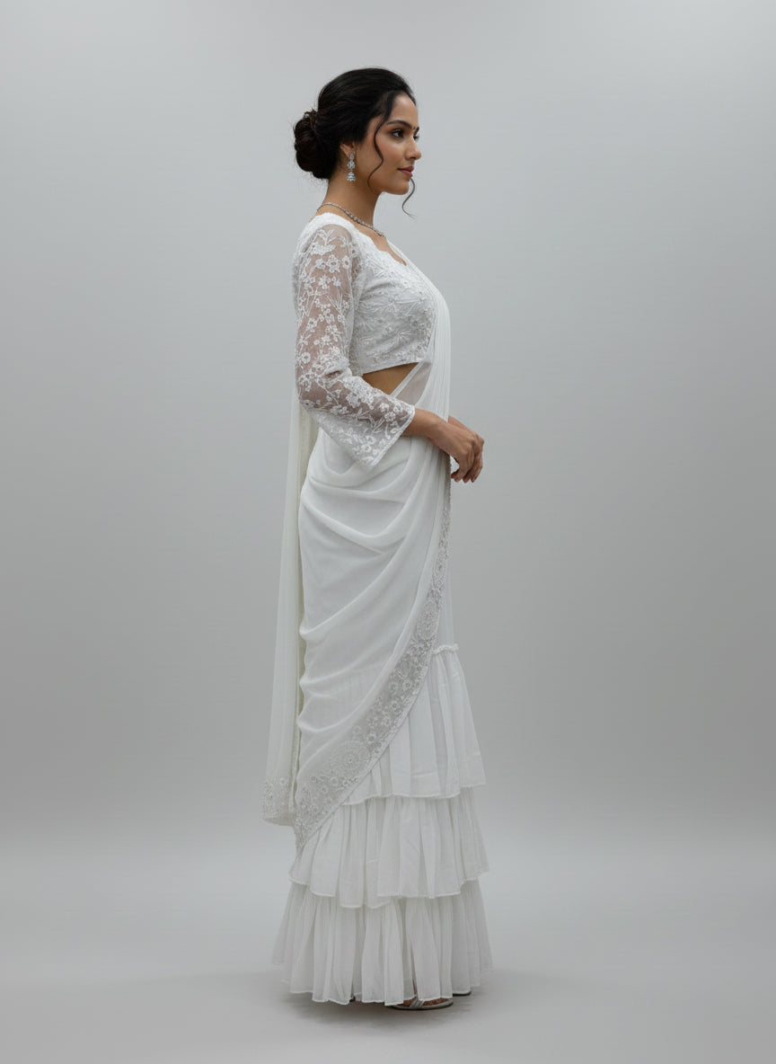 Elegant Faux Georgette Embroidered Lehenga saree Choli Set