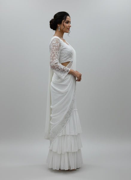 Elegant Faux Georgette Embroidered Lehenga saree Choli Set