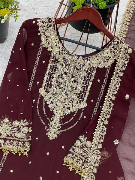 Latest Georgette Moti Embroidery Sharara Suit