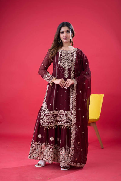 Latest Georgette Moti Embroidery Sharara Suit