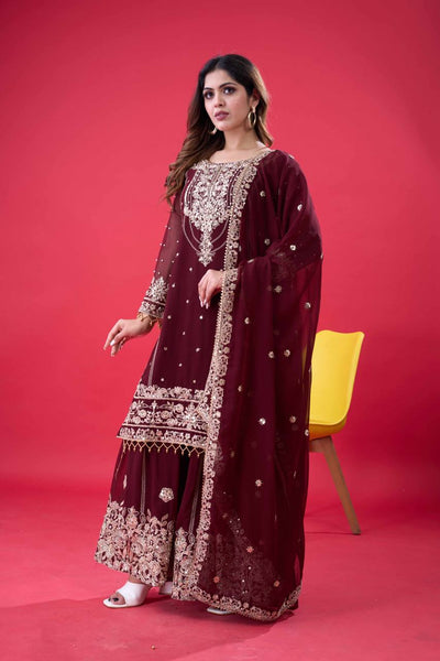 Latest Georgette Moti Embroidery Sharara Suit