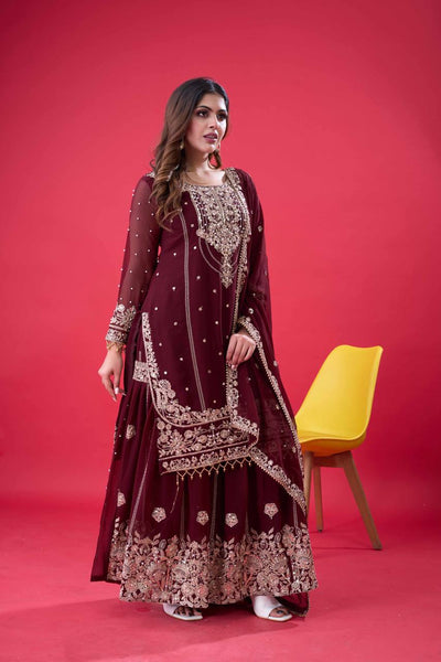 Latest Georgette Moti Embroidery Sharara Suit