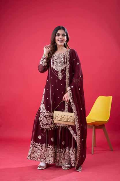 Latest Georgette Moti Embroidery Sharara Suit