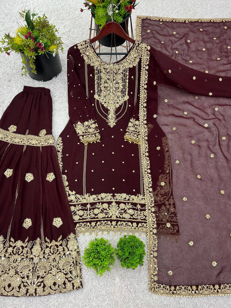 Latest Georgette Moti Embroidery Sharara Suit