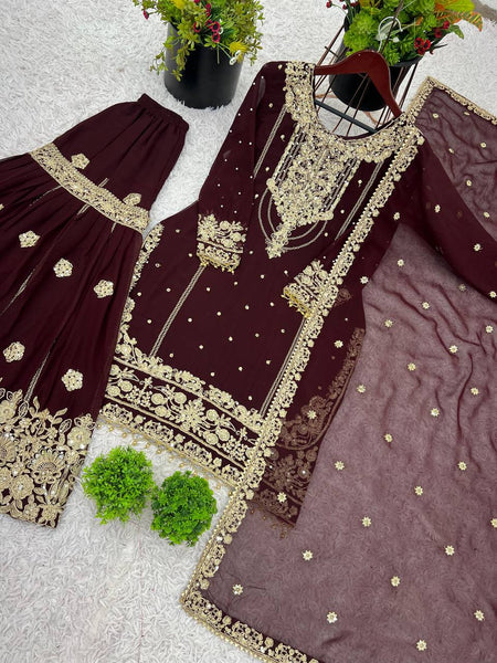 Latest Georgette Moti Embroidery Sharara Suit