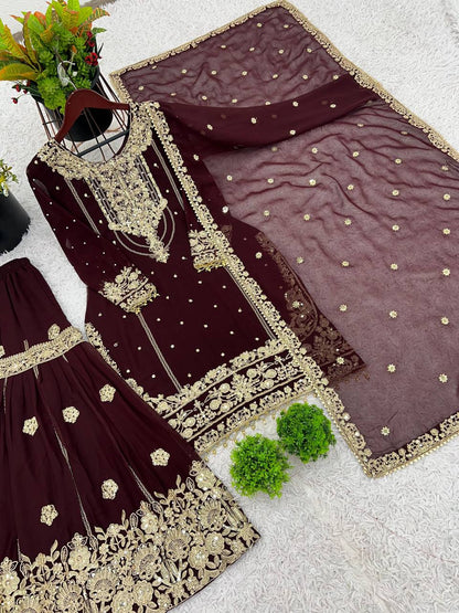 Latest Georgette Moti Embroidery Sharara Suit