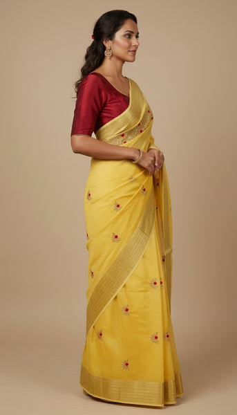 Yellow Color Chander Cotton Gota patti Saree