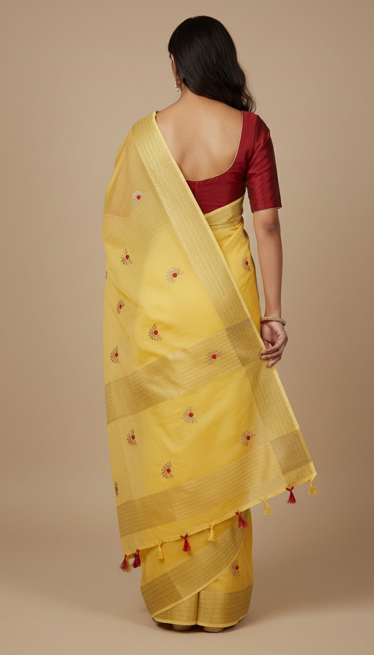 Yellow Color Chander Cotton Gota patti Saree
