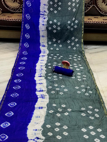 Grey Color Bandhani Silk Designer Weaving Border Saree Blouse Online