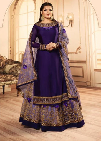 Striking Violet Color Festive Wear Satin Georgette Multi Zari Embroidered Stone Work Salwar Suit