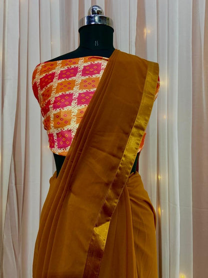 Coffee color Georgette Digital printed saree