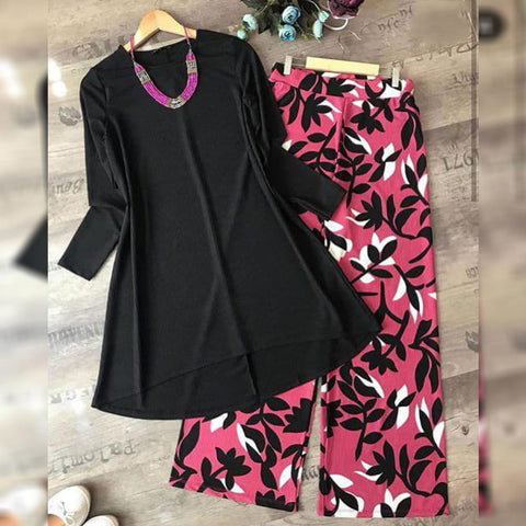 Black with Pink American Crap Digital Print Plazo Top For Party Wear MINIAB122R
