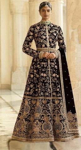 Black Color Designer Velvet Thread Dori Embroidered Work Salwar Suit For Wedding Wear