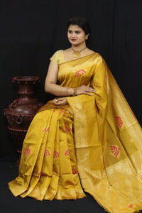 Goldenrod Color Pure Cotton Silk All Over Weaving Designer Saree Blouse