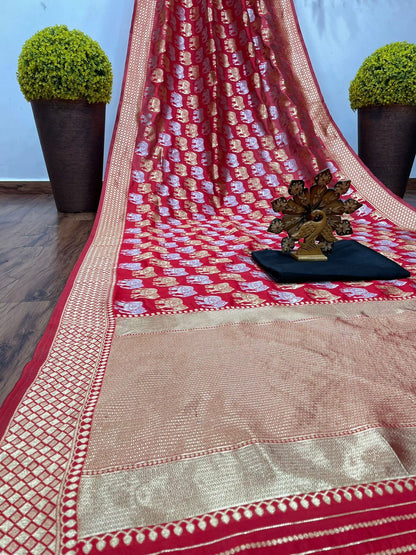 Red Color Lichi Silk Designer Saree Blouse For Women