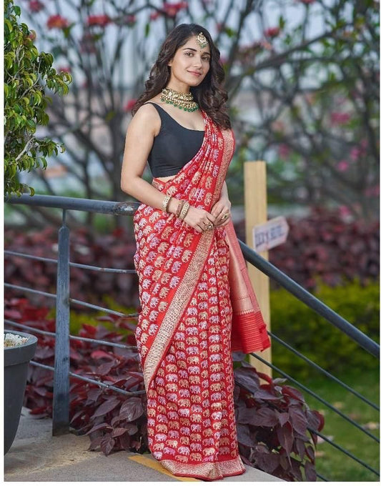 Red Color Lichi Silk Designer Saree Blouse For Women