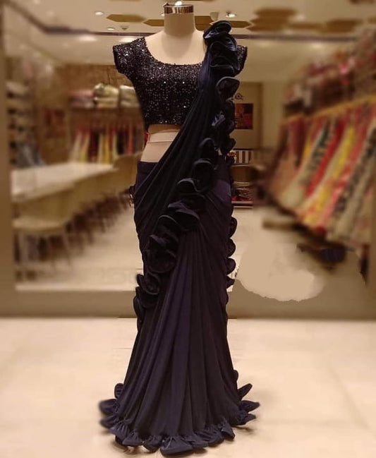 Georgette Ruffle Tone To Tone Border Saree Blouse For Women
