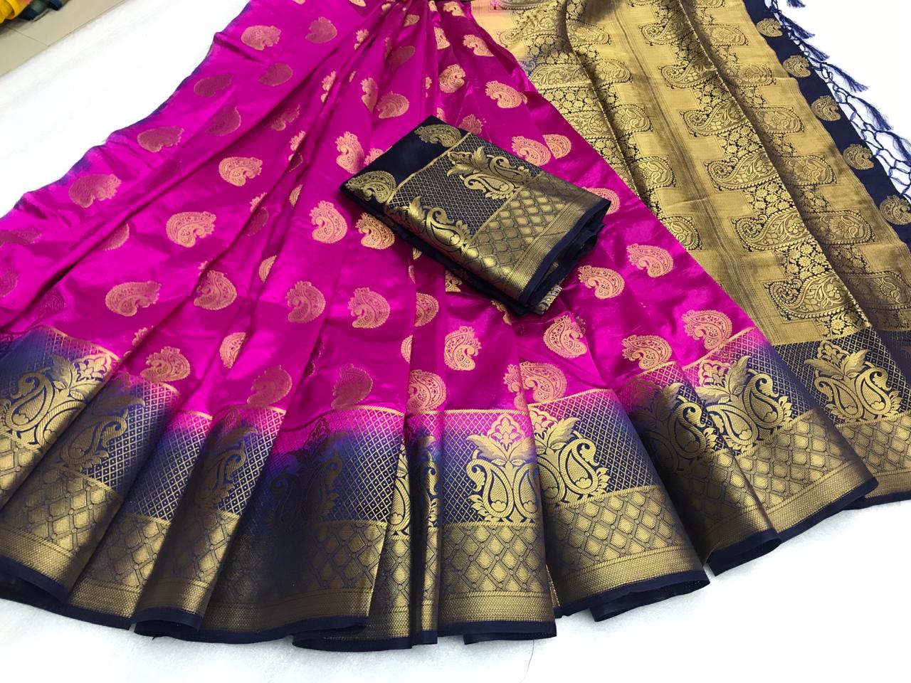 Surpasing Magenta Color Nylon Silk Rich Pallu Saree Blouse For Wedding Wear